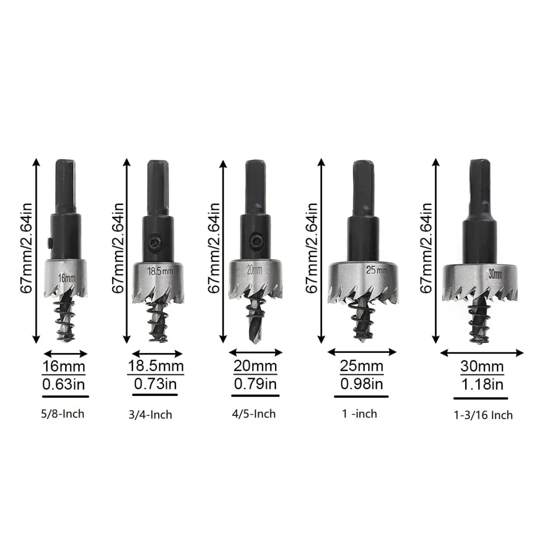 16-30mm 5/8-Inch to 1-3/16 Inch HSS Hole Saw Cutter, Drill Bits Set Heavy Duty Tool Kit for Stainless Steel, Aluminum Alloy, Plastic and Wood